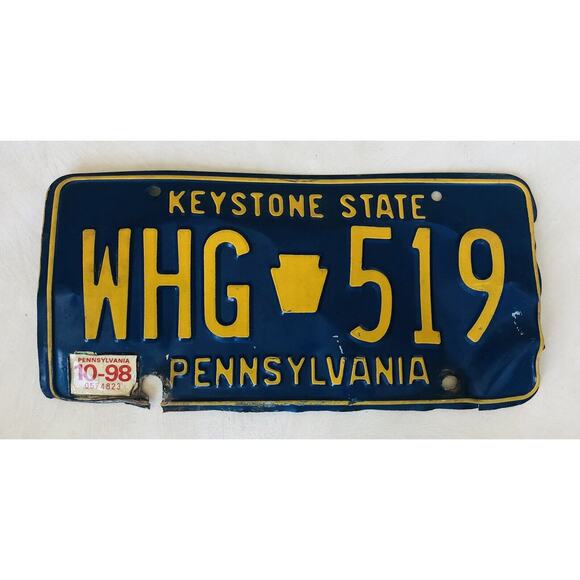 Vintage 1998 Pennsylvania State Metal License Plate WHG-519 Keystone Distressed - Picture 1 of 16
